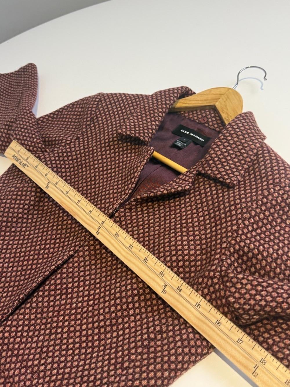 Club Monaco Women's Textured Burgundy-Patterned Blazer Size 2 - Picture 4 of 7